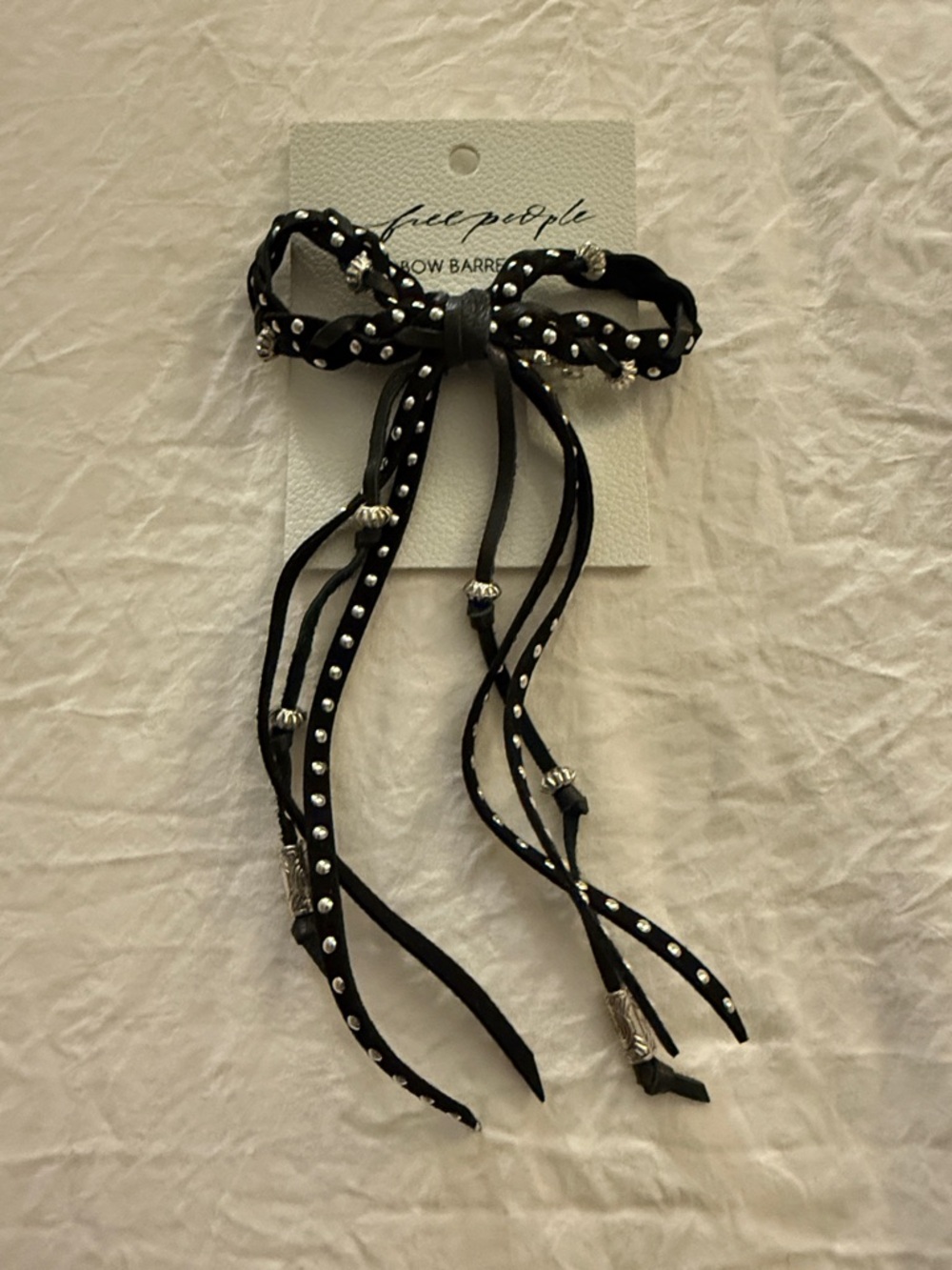 Bolo Black Suede and Leather Western Hair Barrette Bow
